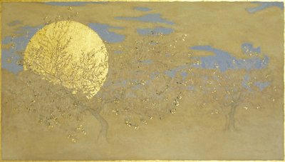 Happiness, 2014, olie og bladguld på panel af angus hampel