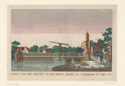 Batteri i Ouderkerk, 1787 Udsigt over artilleriet på den Buiten Amstel efter Ouderkerk udstillet 1787 (titel på objekt) Batterier omkring Amsterdam i 1787 (tyske kopier) (serietitel) af anonymous (attributed to)