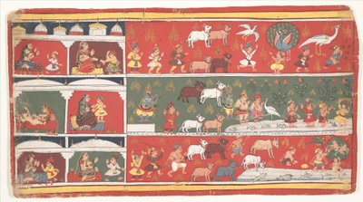 Bakasura, tranedæmonen, ankommer til Brindavan: Side fra en spredt Bhagavata Purana (Gamle historier om Lord Vishnu) af anonymous 
