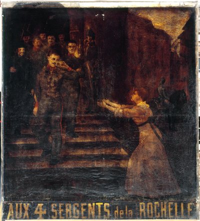 Fransk: Aux quatre sergents de La Rochelle (II). Værtshusets skilt. 3, boulevard Beaumarchais, 11. arrondissement, Paris af anonymous 