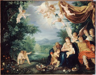 Fransk: Le Repos de la Sainte Famille pendant la fuite en Égypte (Den hellige familie i hvile under flugten til Egypten) af anonymous 