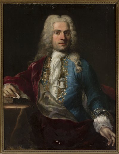 Portræt af en mand med paryk og et brev af anonymous 