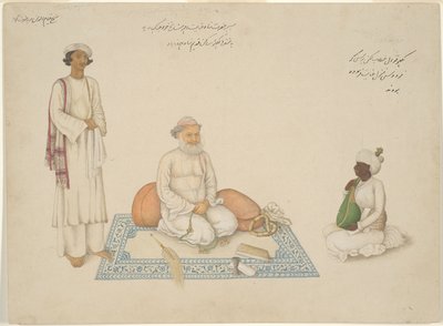 Shah Inayat Allah af Sind med sin musiker Makkhu og sin ledsager Shaykh Qiyam al-Din, side fra Fraser Album. af anonymous 