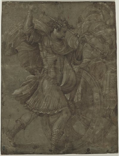 Mand i rustning ved siden af en vogn af assistant of Francesco Salviati
