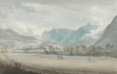 Bjerglandskab med figurer af attributed to Benjamin West