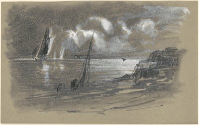 Seacoast by Moonlight [recto] af attributed to Edward Moran