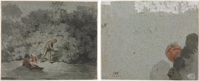 Fagot Gatherer (recto) Studie af et hoved set nedefra (verso) af attributed to Francisque Millet