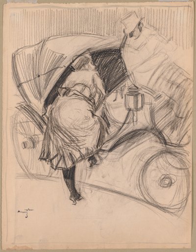 Kvinde på vej ind i en fiacre (recto) af attributed to Jean Louis Forain