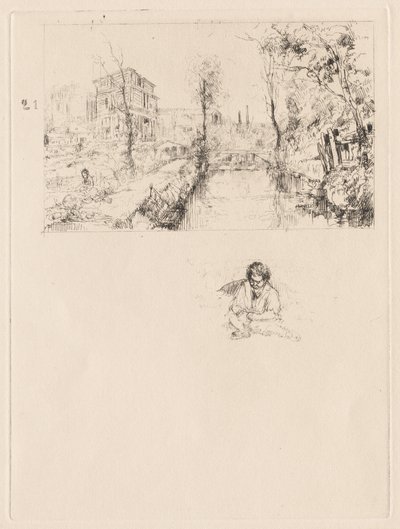 [Landskab med bro og barn] af attributed to Jean Louis Richter