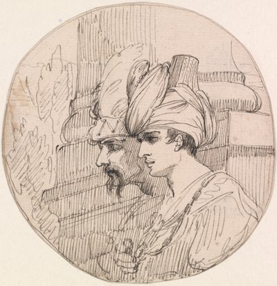 To hoveder i en runddel af attributed to John Hamilton Mortimer