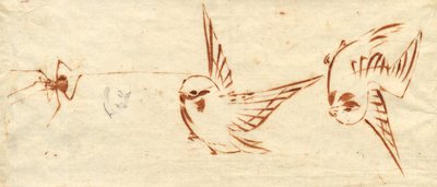 Skitseside med fugle og edderkop af attributed to Katsushika Hokusai