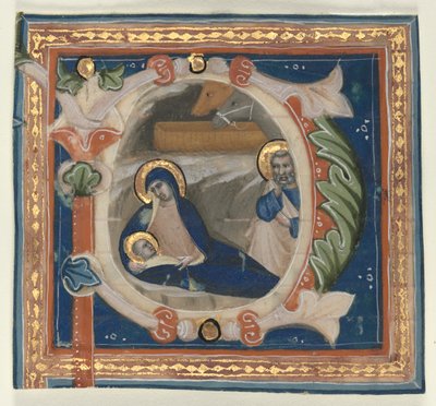 Historikeret initial (P) Udskåret fra en Gradual: Fødselen af attributed to Lippo Vanni