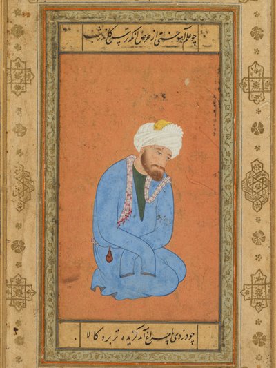 Portræt af en knælende hellig mand, fra Prince Salim Album af attributed to Mir Sayyid Ali (Persian, active in India