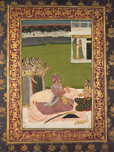 Portræt af Maharaja Savant Singh med Consort, Bani Thani af attributed to Nihal Chand
