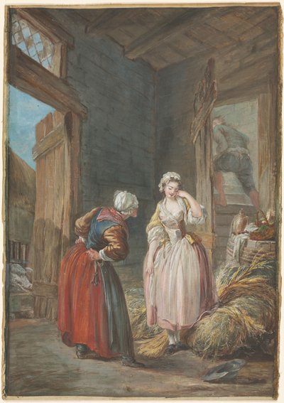 De overraskede elskere af attributed to Pierre Antoine Baudouin