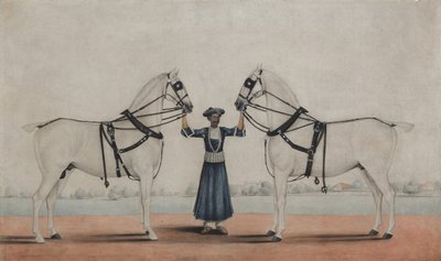 En Syce Groom Holder to vognheste, ca. 1845. af attributed to Shaikh Muhammad Amir of
