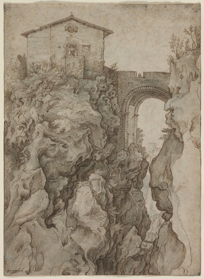 Ponte San Rocco i Tivoli af attributed to Willem van Niewlandt