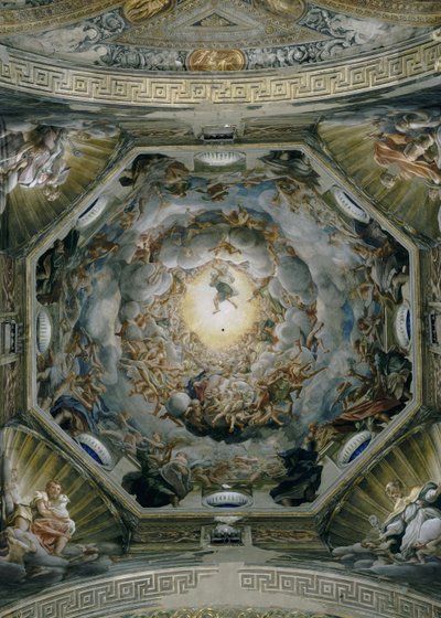 Jomfruens himmelfart, fra kuplens loft, 1526-30 af Antonio da Correggio