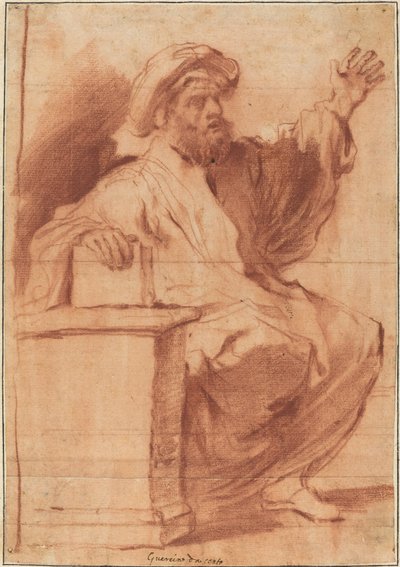 Siddende profet af called Guercino Follower of Giovanni Francesco Barbieri