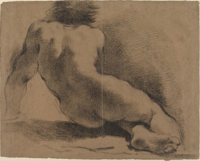 Siddende nøgen dreng set bagfra af called Guercino Giovanni Francesco Barbieri