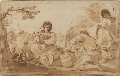 Resten på flugten til Egypten af called Guercino Giovanni Francesco Barbieri