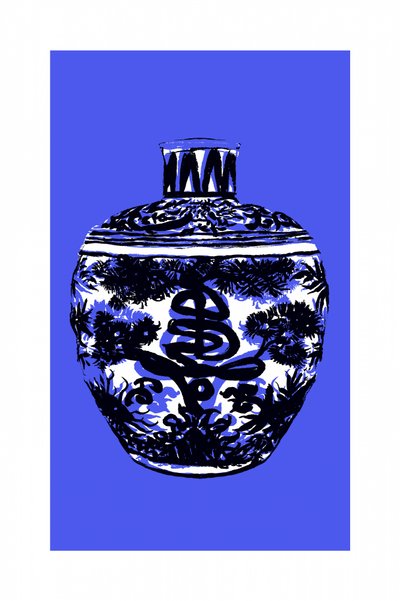 Kinesisk blå porcelænskrukke af cartissi
