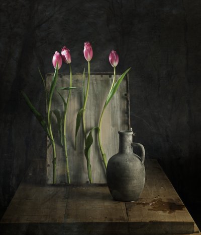 Stilleben med rustikke tulipaner af chenyi wang