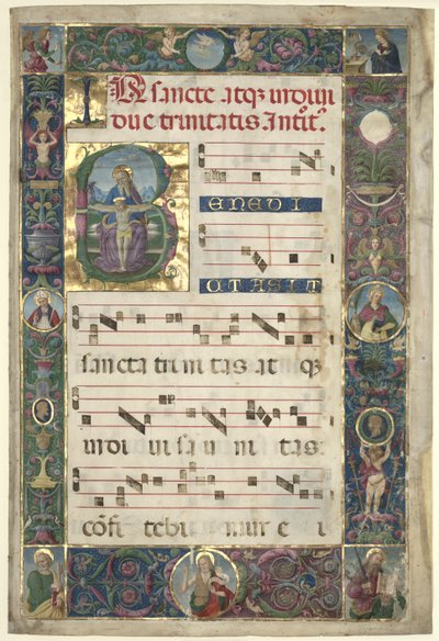 The Trinity: Leaf from a Gradual med initial B af circle of Perugino