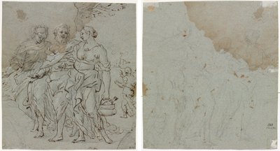 Lot og hans døtre (recto) Skitse til Lot og hans døtre (verso) af circle of Pietro da Cortona