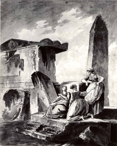Three Young Girls by Ruins, ca. 1790. af copy after Hubert Robert.