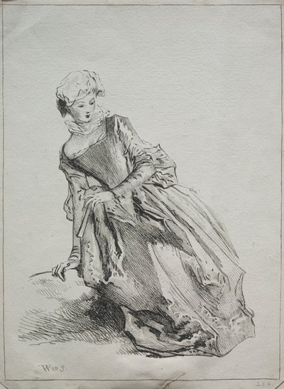 Kvinde siddende af copy after Jean Antoine Watteau