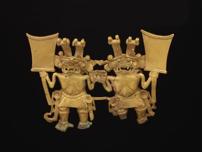 Vedhæng med to figurer, ca. 700-1520 (guld-kobberlegering tumbaga) af culture Diquis