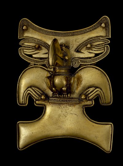 Vedhæng af en shaman forvandlet til en tukan, 500-1550 AD (guld) af culture Tairona