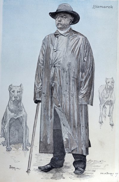Kansler Bismarck og hans hunde, omslagsillustration fra La Revue Illustree indgraveret af Florian, oktober 1887 af de La Barre