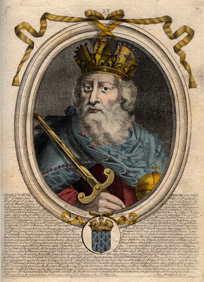 Karl den Store (Charles I dit le Grand, Carolus Magnus, 742-814), Frankernes konge - Karl den Store (Carolus Magnus, Karl den Store) (747-814) Frankernes konge og den kristne kejser af Vesten - gravering fra 