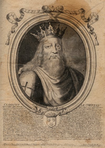 Clodion dit "" Le Chevelu"" (428-448), stamfader til merovingerne, høvding for Salians Francs - Clodion The Hairy (c.428-47) Konge af en stamme af de saliske frankere - gravering fra 