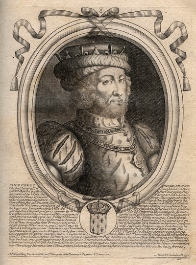 Portræt af Caribert, frankernes konge (561-567) - Caribert eller Charibert (d.567) Frankernes konge - gravering fra 