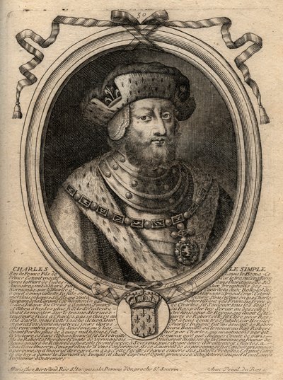 Portræt af Karl III dit le Simple (879-929) frankernes konge - CHARLES III (879-929) - Karl den Enfoldige - Konge af Frankrig, 893-923 - gravering fra 