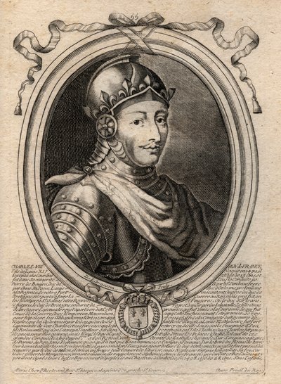Portræt af Charles VIII (1470-1498) Fransk konge af Valois-dynastiet - Charles VIII (1470-98) Konge af Frankrig - gravering fra 