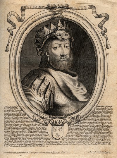 Portræt af Childeric I, kongen af Salians Francs (436-481) - CHILDERIC I Kongen af Salian Franks - gravering fra 
