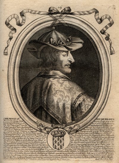 Portræt af Chilperic II (ca. 670 - 721), konge af Neustrien - CHILPERIC II konge af frankerne - gravering fra 