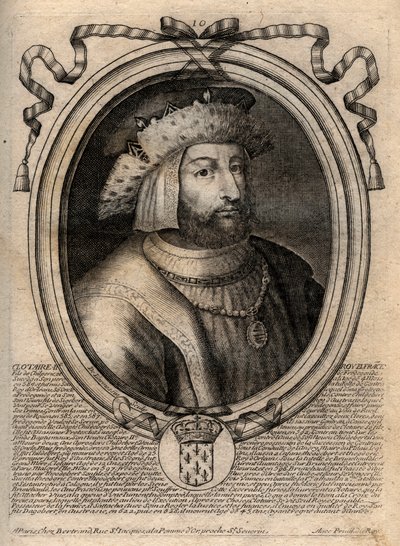 Portræt af Clotaire (Clothaire) II (584 - 628), konge af Neustrien og konge af frankerne - Clotaire eller Chlotar II (d.629) konge af frankerne - gravering fra 