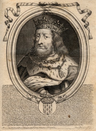 Portræt af Clovis I (v. 466 - 511), Kongen af Frankerne - Portræt af Clovis I (466-511), Kongen af Frankerne - gravering fra 
