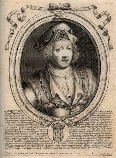 Portræt af Dagobert II, konge af frankerne af 711a 716 - Dagobert II (676-679), konge af Austrasia - gravering fra 