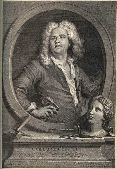 Portræt af Guillaume Coustou (1677-1746) fransk billedhugger - gravering af Larmessin efter J.de Lien af de Larmessin