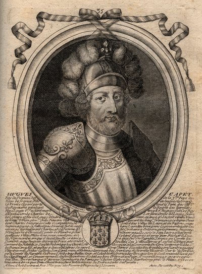 Portræt af Hugues I Capet (ca. 941 - 996), hertug af Frankrig og derefter konge af Frankrig - Portræt af Hugues I Capet (ca. 941-996), konge af Frankrig - gravering fra 