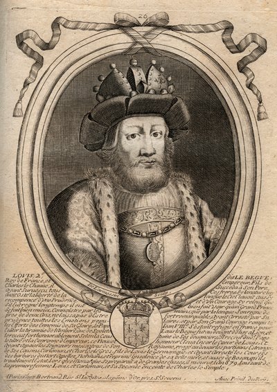 Portræt af Ludvig II Begue eller Svømmen (846 - 879), Konge af Francs - Ludvig II Stammeren 848 til 879 - gravering fra 