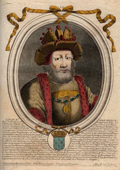 Portræt af Ludvig II Begue eller Svømmen (846 - 879), Kongen af Francs - Ludvig II Stammeren 848 til 879 - gravering fra 