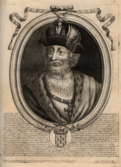 Portræt af Ludvig I den fromme (778-840), konge af Frankrig - Ludvig I den "Fromme" (778-840) hellig romersk kejser - gravering fra 