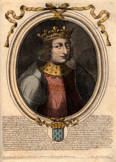 Portræt af Ludvig X Hutinen (1289 - 1316), Kongen af Frankrig - Ludvig X (1289-1316) den Stædige, Kongen af Frankrig og Navarra - indgravering fra 